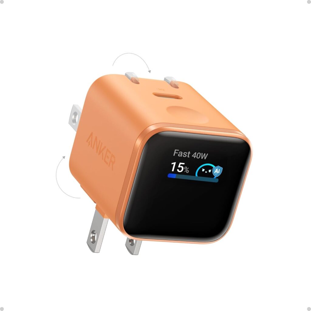 Anker Smart Display Charger, Anker Nano USB C Charger Block, 45W Max GaN Phone Charger,180° Foldable Plug,Smart Recognition,Built-in Care Mode,for iPhone17/16/15(Non-Battery,One USB-C Port,No Cable)