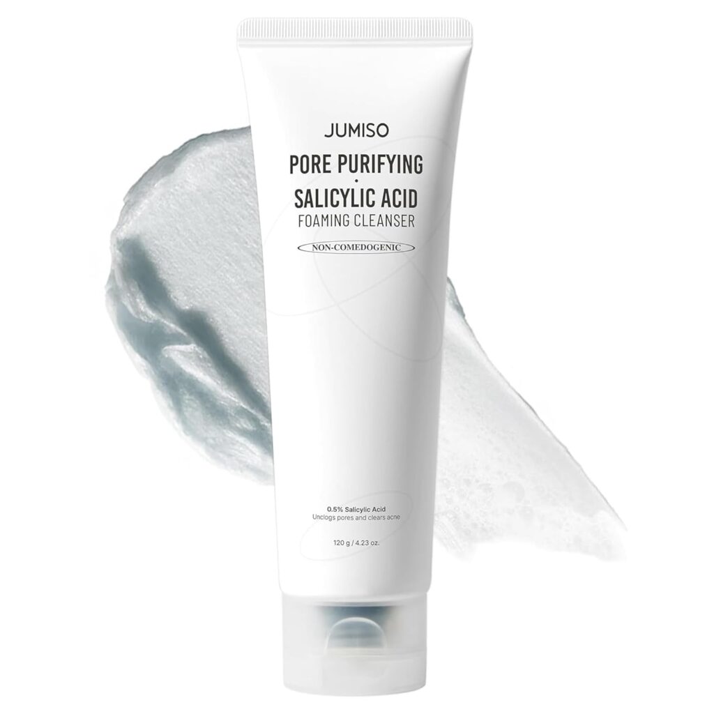 JUMISO Salicylic Acid 0.5% BHA Foaming Cleanser with Blue Clay – Low pH Face Wash for Oily Acne-Prone Skin – Blackhead & Strawberry Nose Care, Non-Stripping Daily Use, Fragrance-Free, 4.23 oz